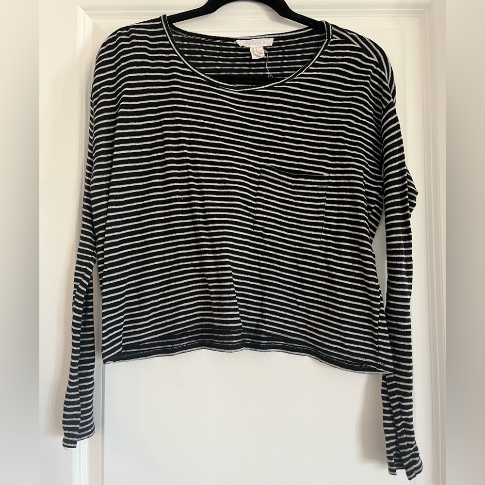 Black Long Sleeve T-shirt with White Stipes